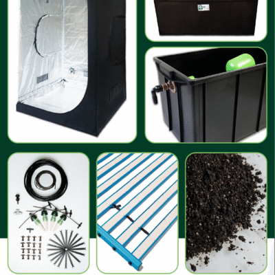 Kit de cultivo completo com 480L de capacidade, incluindo substrato, BioBags e irrigação Blumat